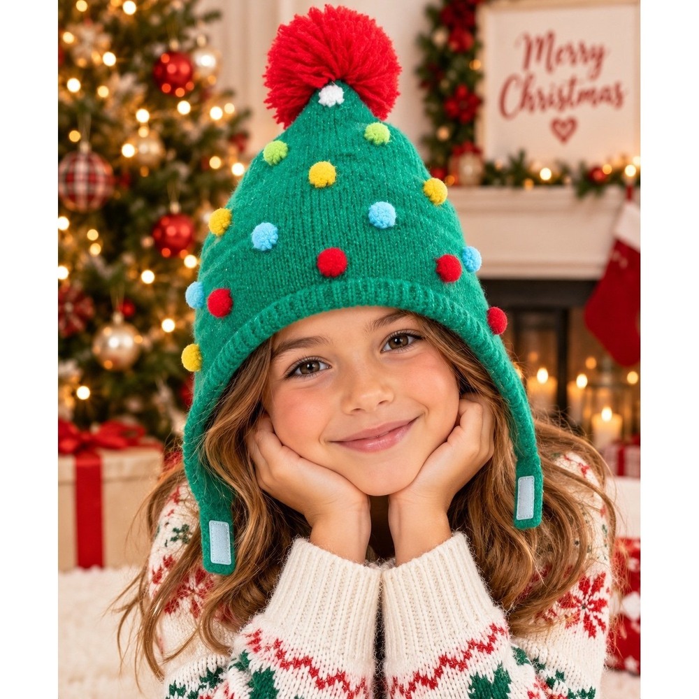 Target Christmas Tree Pom Pom Hat Green Fleece Lined Holiday Winter